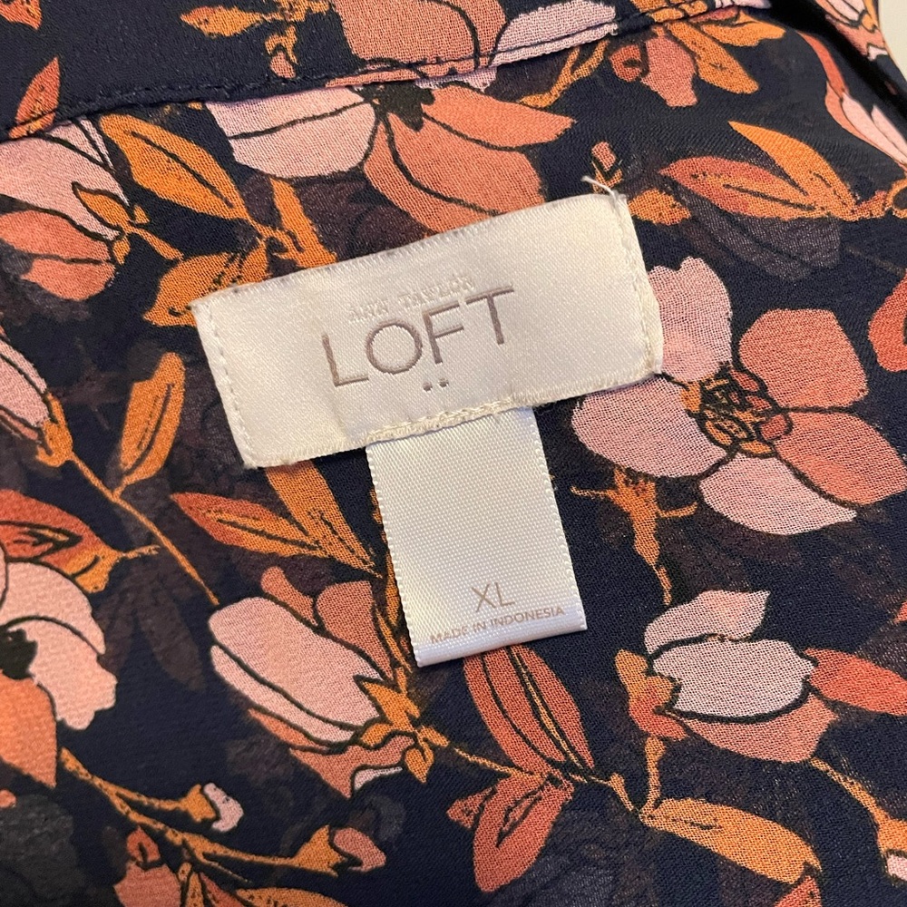 LOFT Navy Blue Floral Long Sleeve Button Up Blouse - Picture 6 of 6